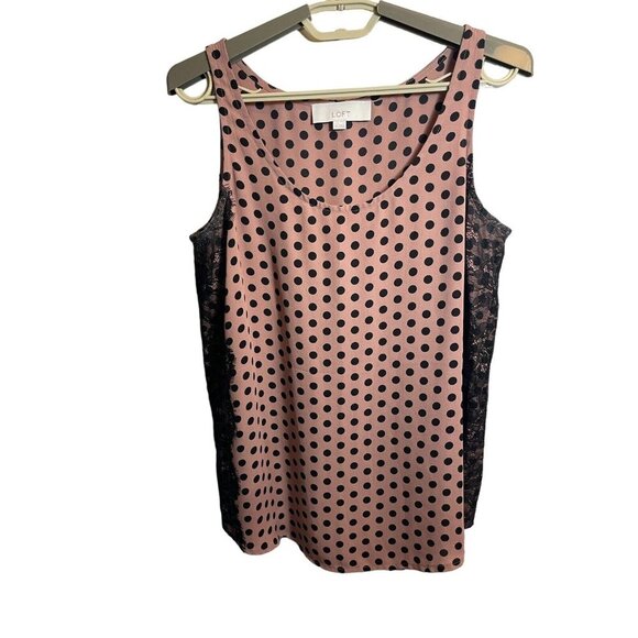 Loft Women's Size M Polka Dot Side Lace Scoop Neck Tank Top Whimsigoth Fairy - Picture 1 of 4